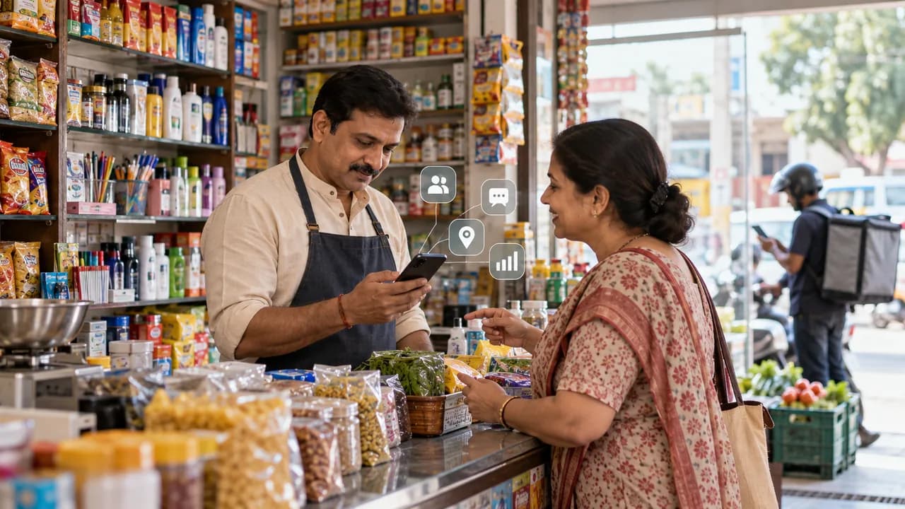 Local shop owner in Gandhidham adapting to quick-commerce competition through customer relationships and digital business tools.