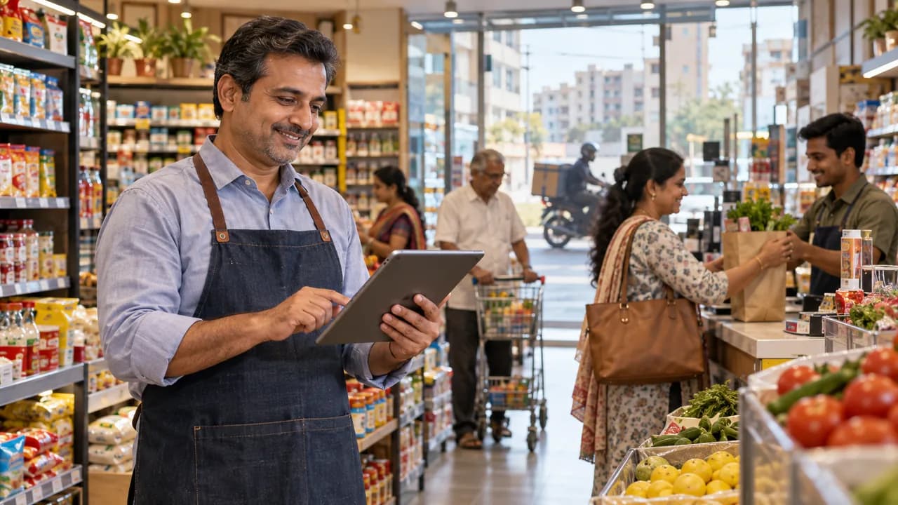 Local supermarket owner in Gandhidham using marketing, customer loyalty and business insights to compete more effectively.